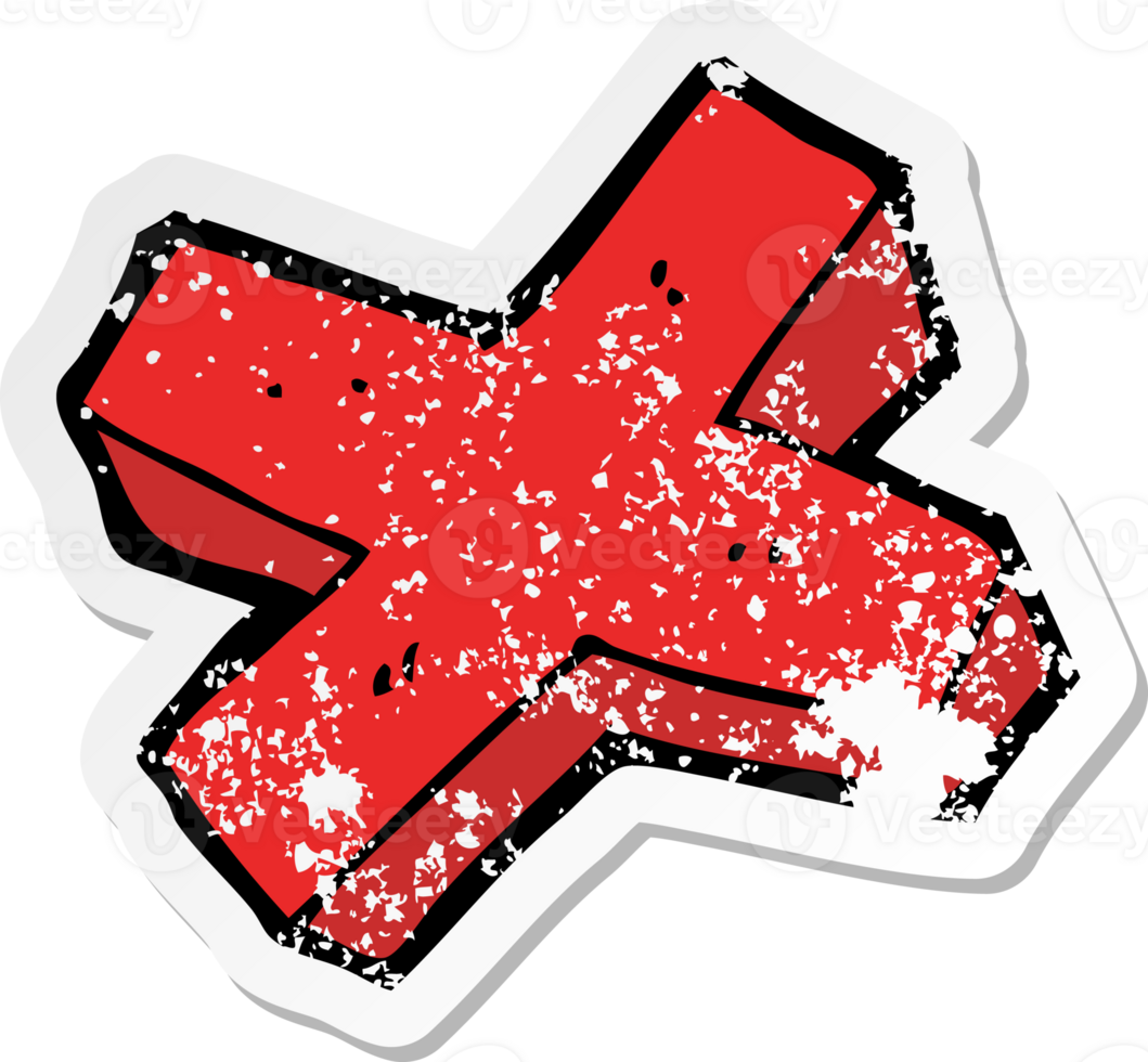 retro distressed sticker of a cartoon negative cross symbol png