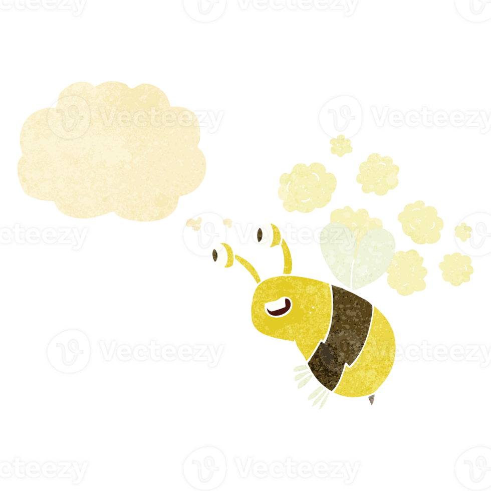 cartoon happy bee with thought bubble png