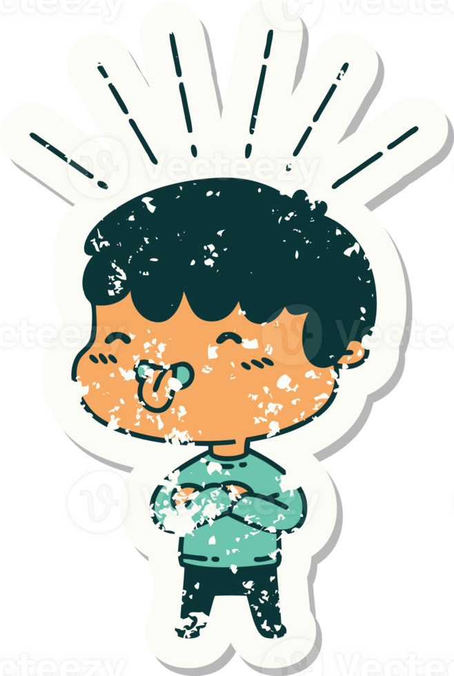 grunge sticker of tattoo style boy sticking out tongue png