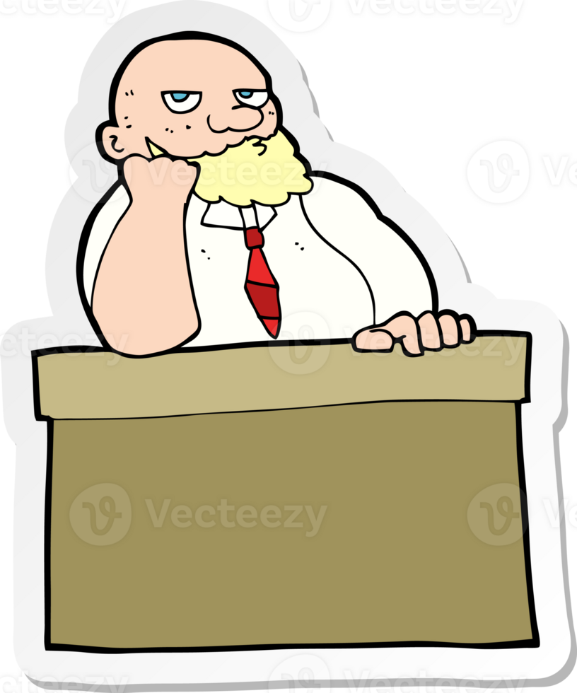 sticker of a cartoon bored man at desk png