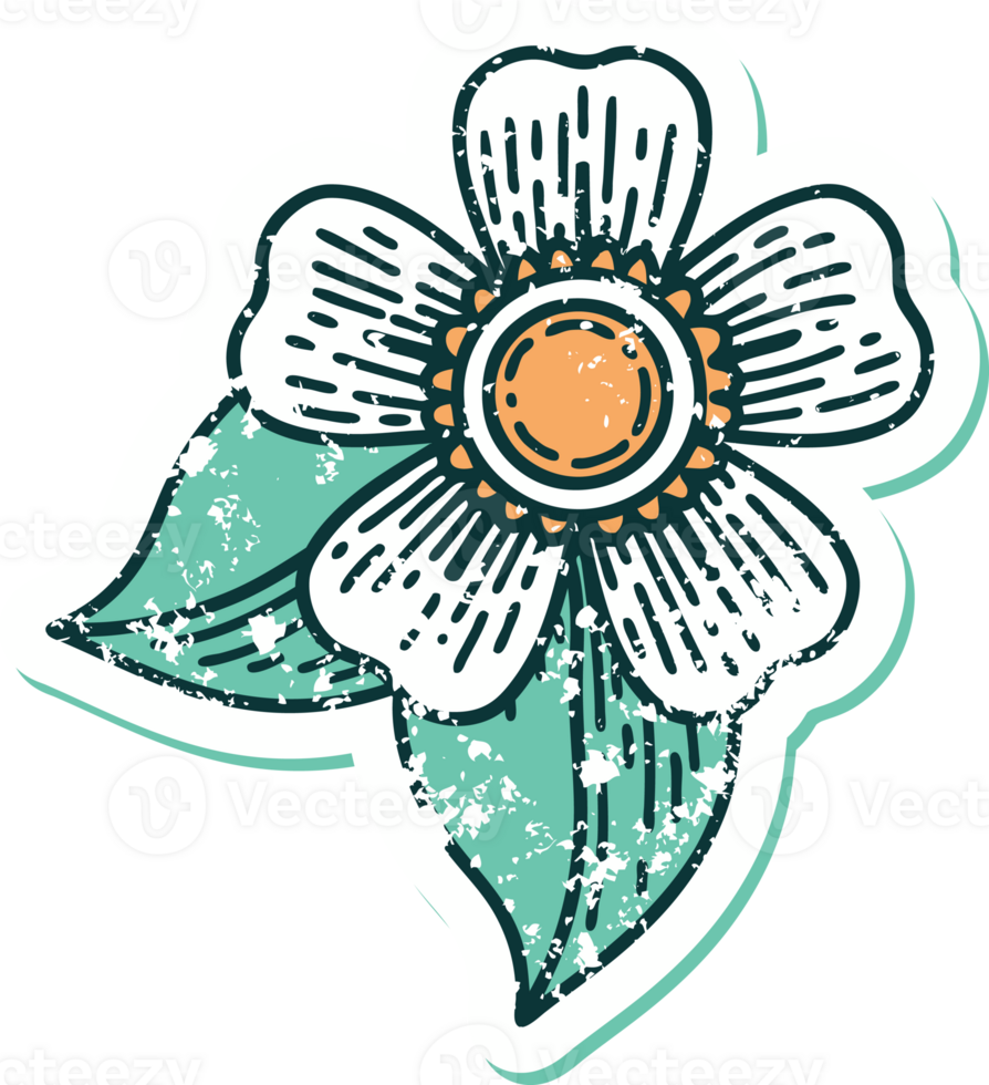 distressed sticker tattoo style icon of a flower png
