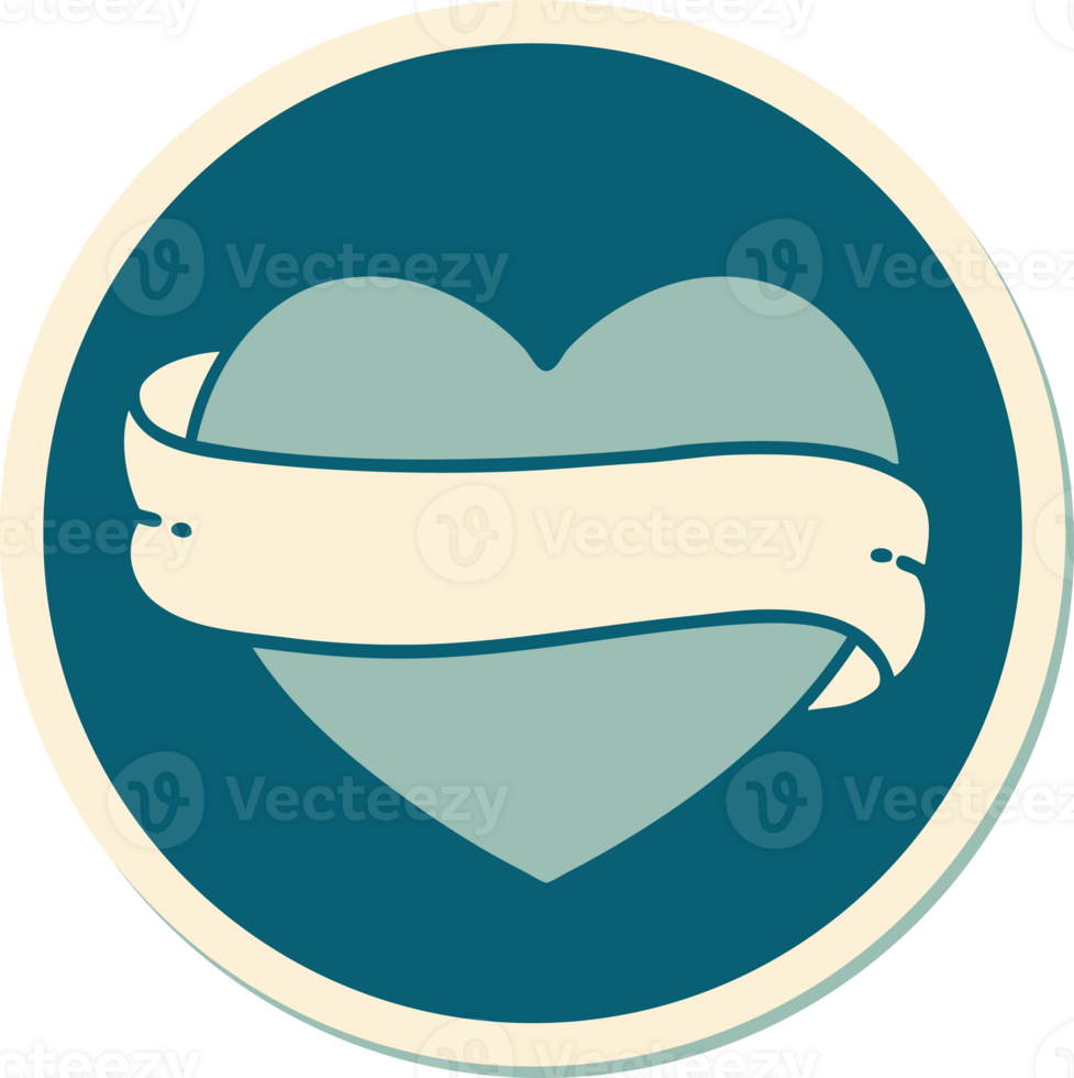 tattoo style sticker of a heart and banner png