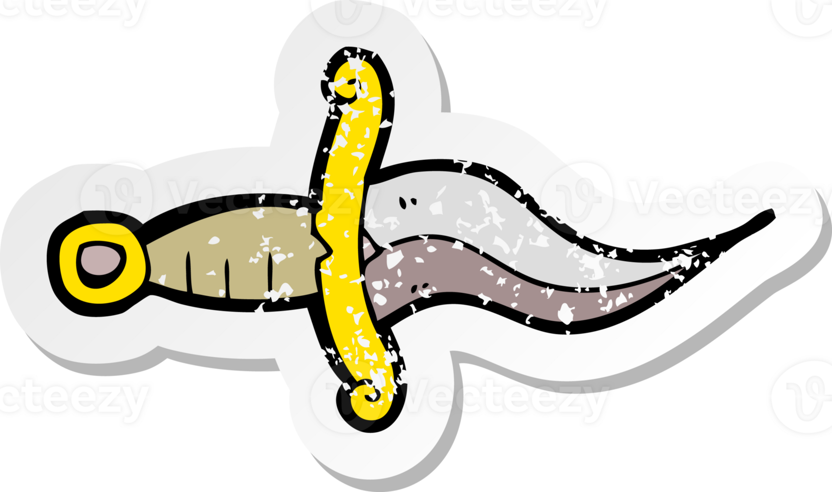 retro distressed sticker of a cartoon knife tattoo png
