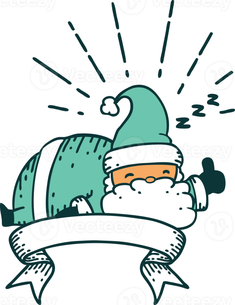 banner with tattoo style santa claus christmas character sleeping png