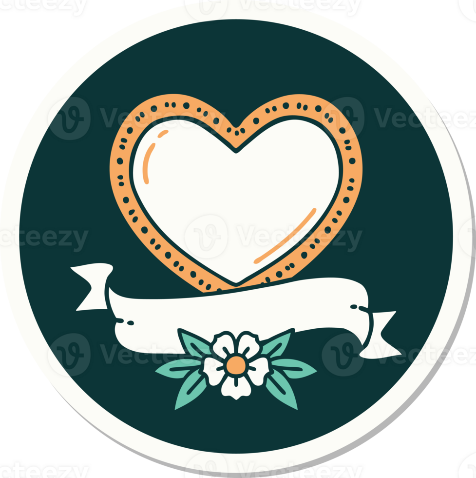 tattoo style sticker of a heart and banner png