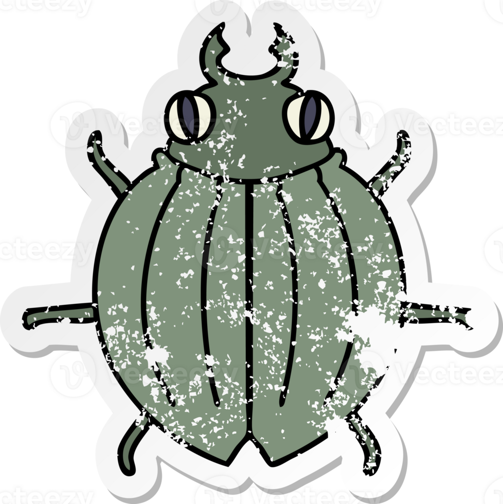 distressed sticker of a quirky hand drawn cartoon beetle png