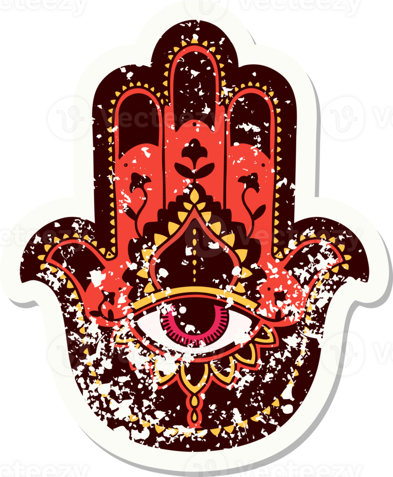traditional distressed sticker tattoo of a hamza png
