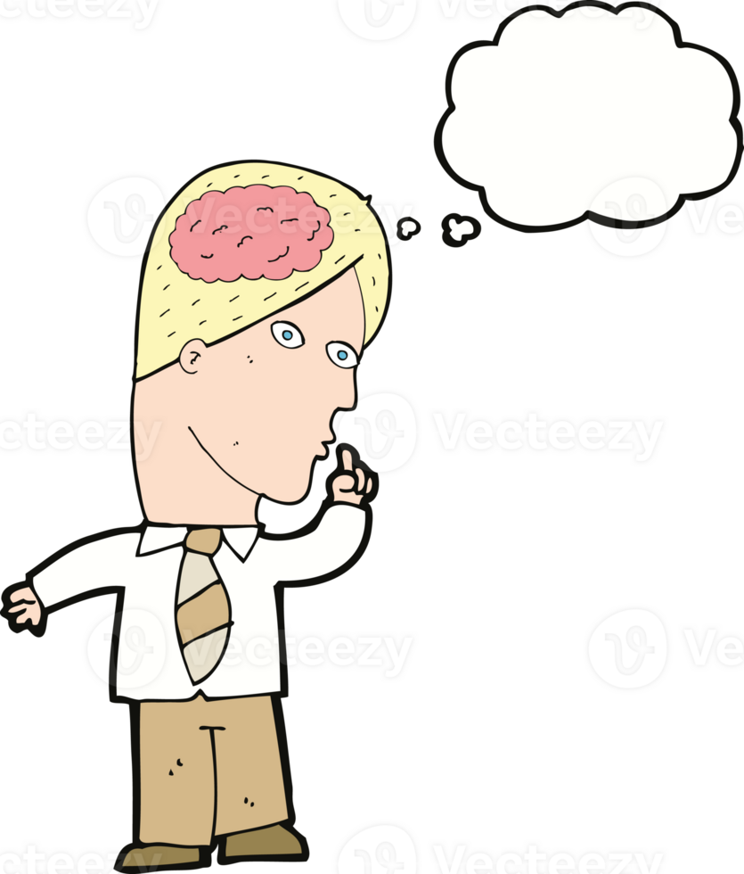 cartoon businessman with huge brain with thought bubble png