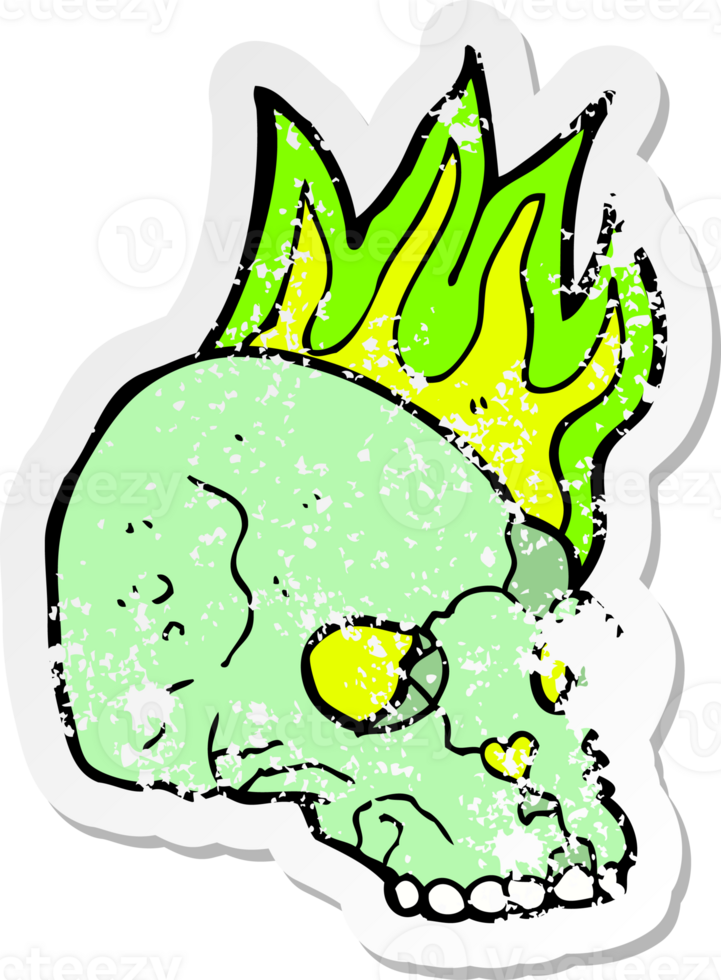 retro distressed sticker of a cartoon spooky skull png