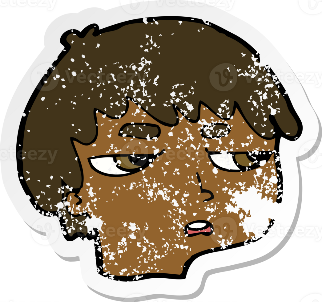 retro distressed sticker of a cartoon annoyed boy png