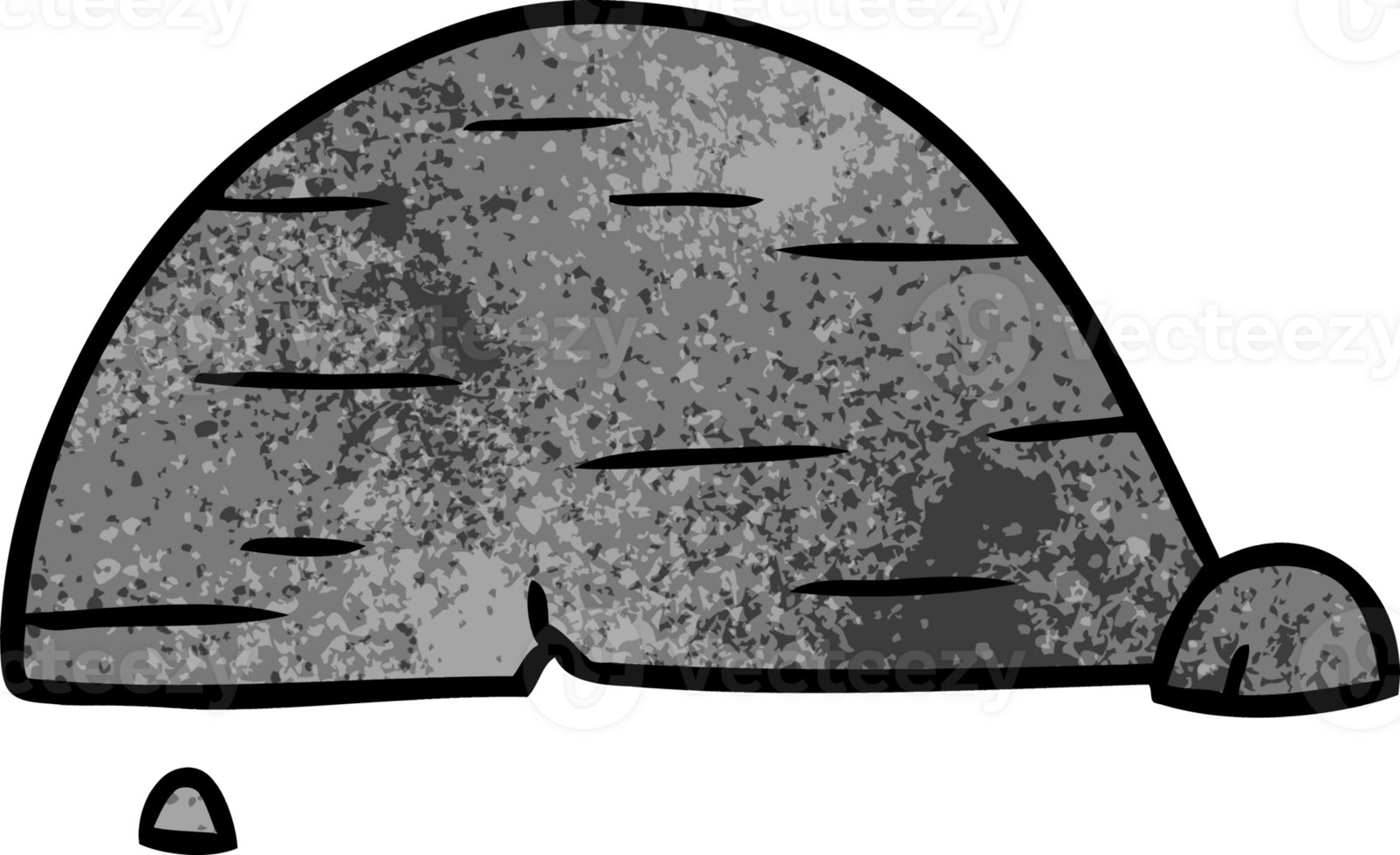 textured cartoon doodle of grey stone boulder png