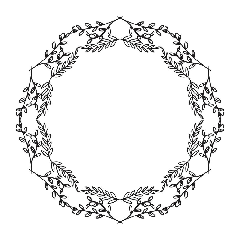 Hand drawn floral wreath, wreath circle flower frame vector