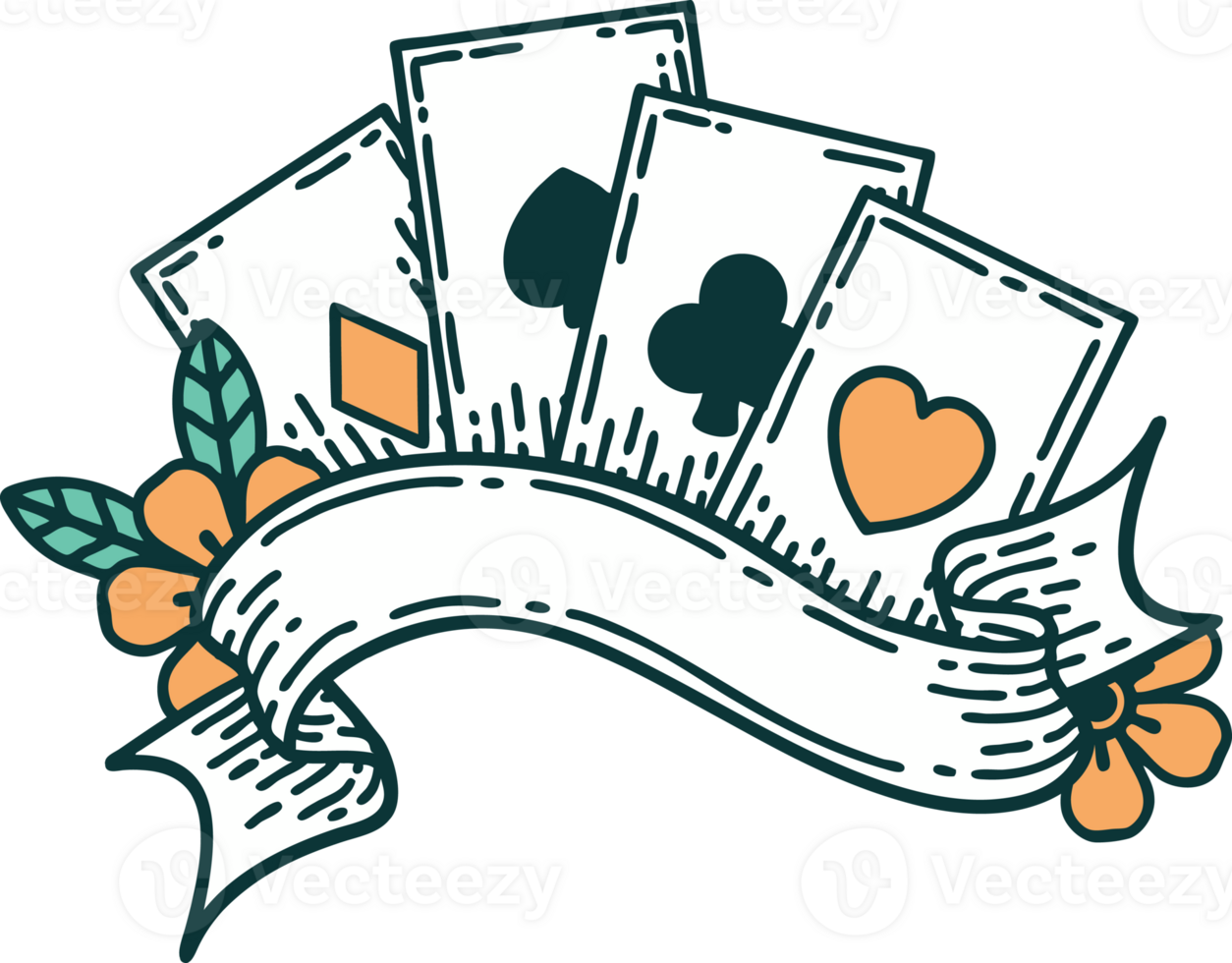 tattoo style icon of cards and banner png