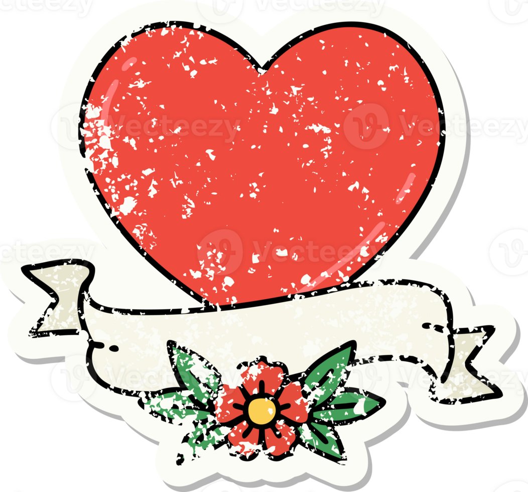 traditional distressed sticker tattoo of a heart and banner png