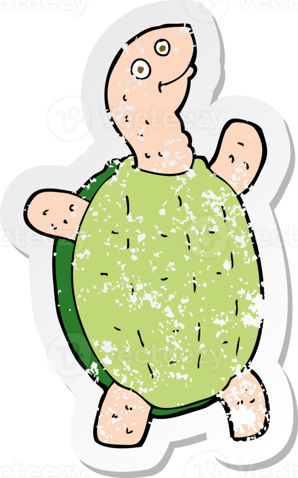 retro distressed sticker of a cartoon happy turtle png