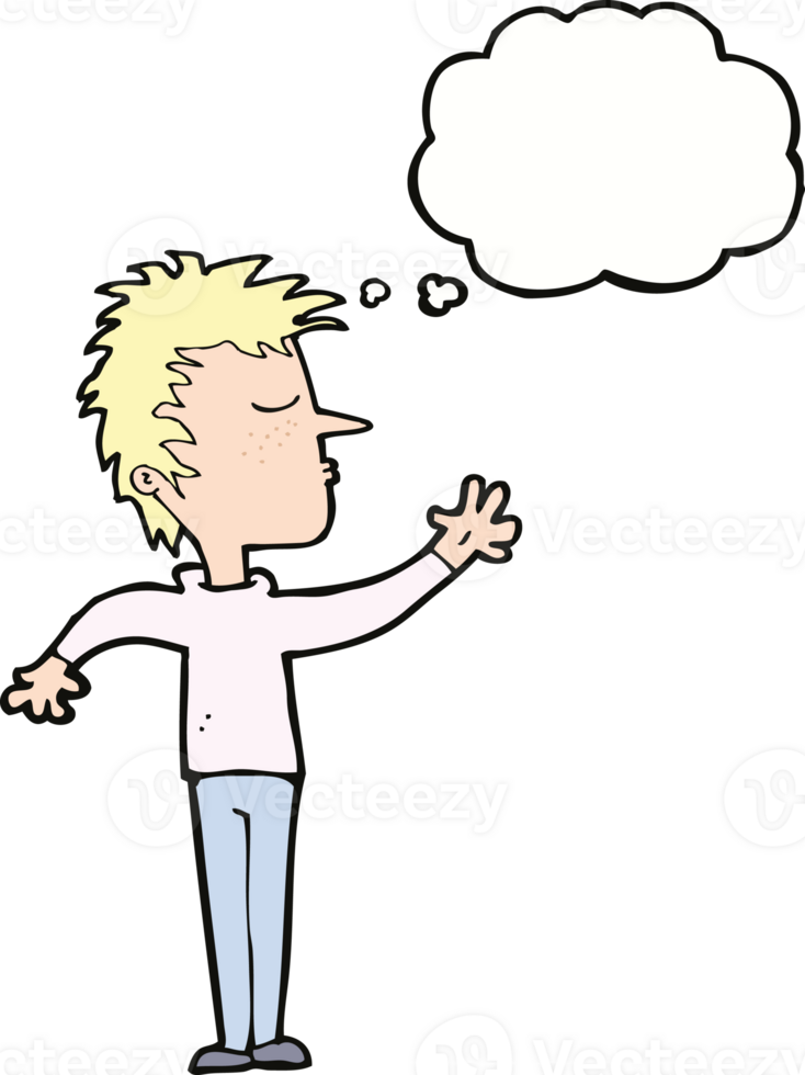 cartoon dismissive man with thought bubble png
