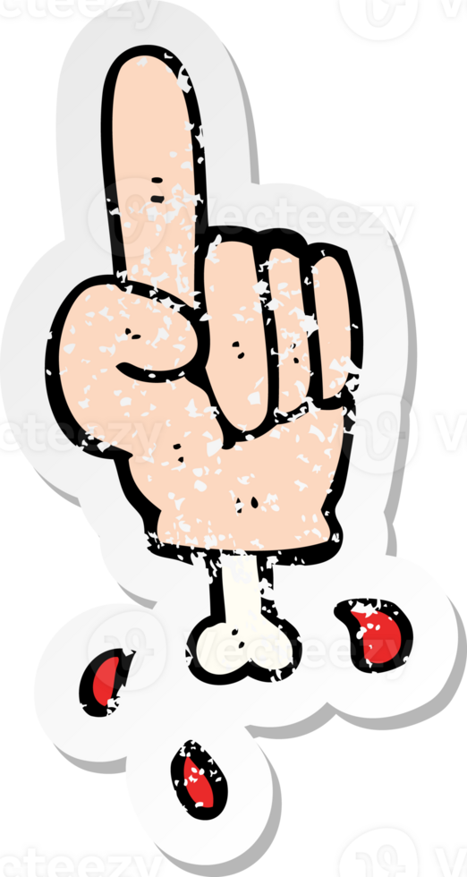 retro distressed sticker of a cartoon pointing halloween hand png