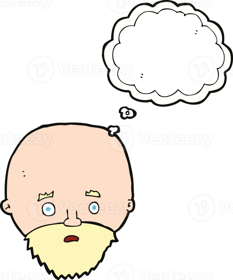 cartoon shocked man with beard with thought bubble png
