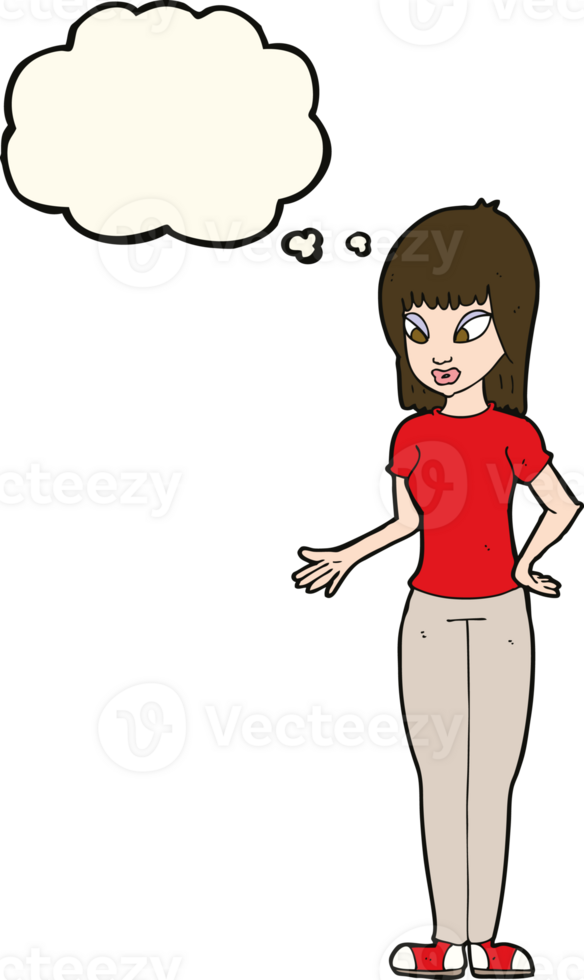 cartoon woman explaining with thought bubble png