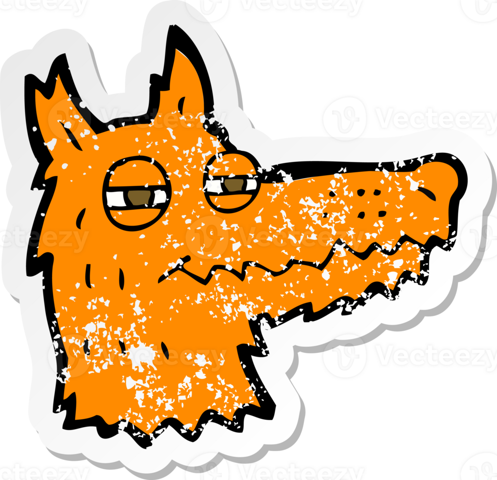 retro distressed sticker of a cartoon smug fox face png