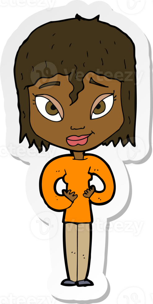sticker of a cartoon satisfied woman png