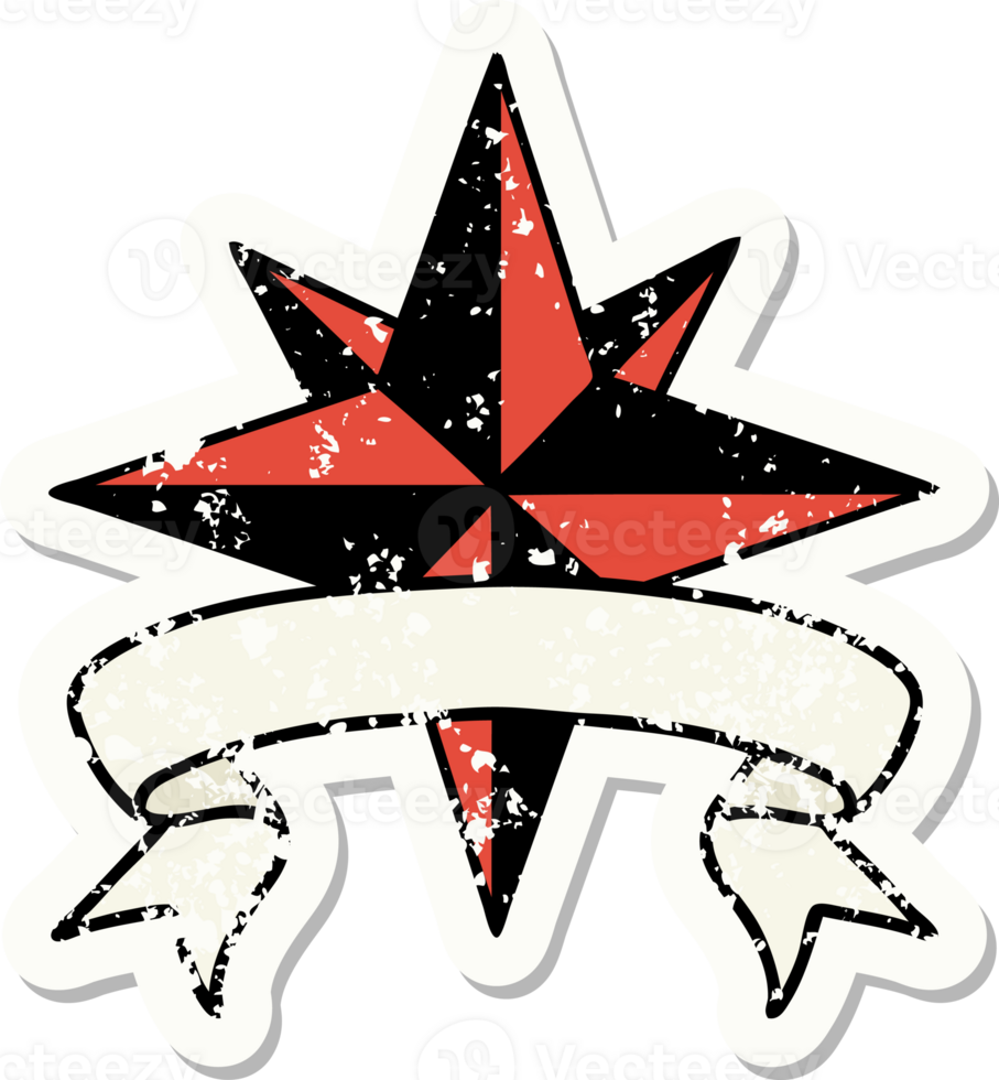 grunge sticker with banner of a star png