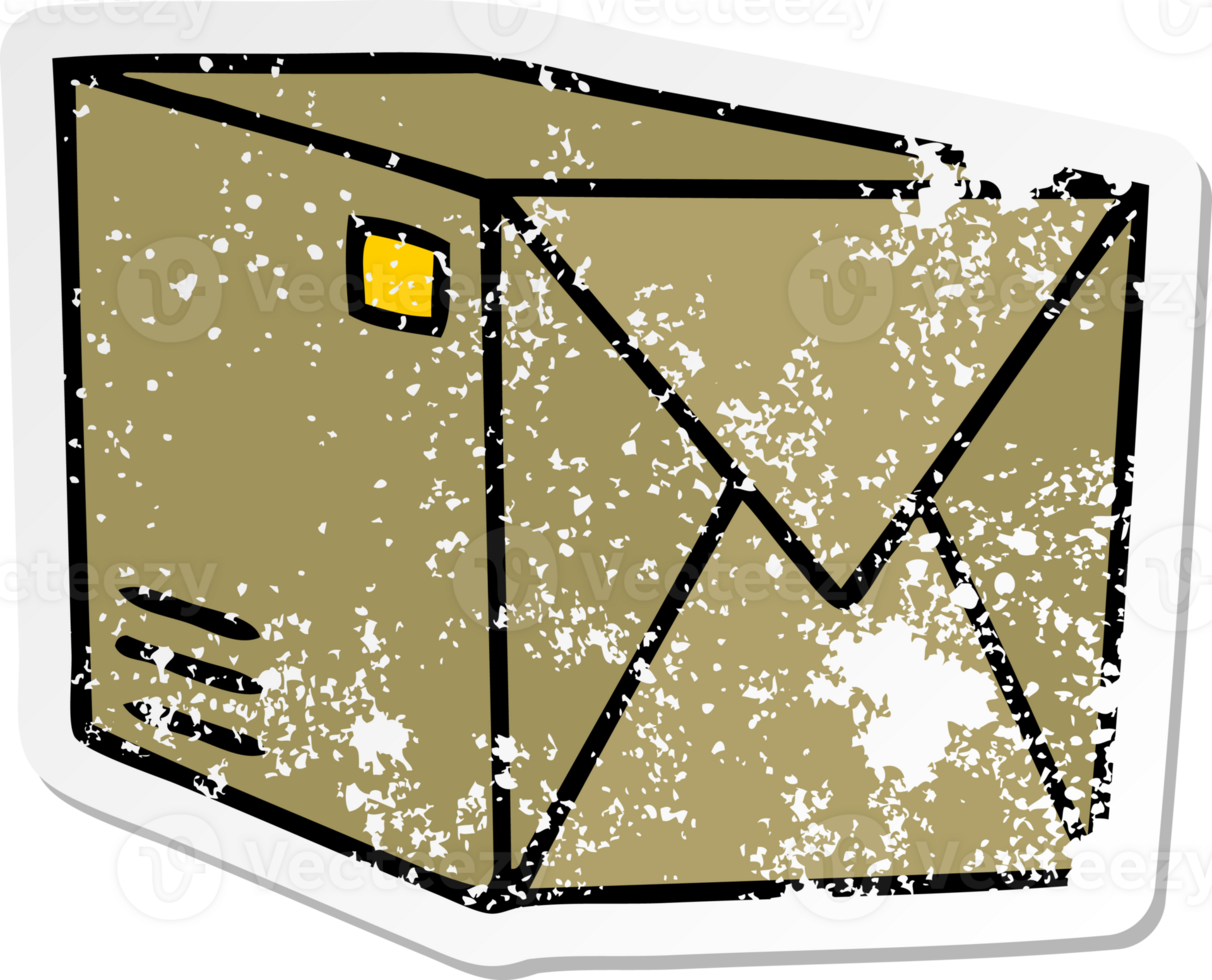 distressed sticker of a quirky hand drawn cartoon parcel png