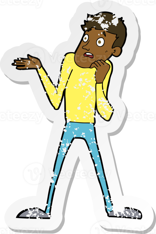 retro distressed sticker of a cartoon nervous man png