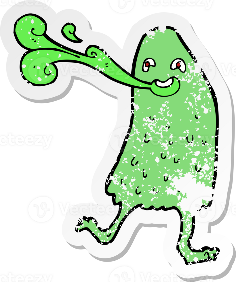 retro distressed sticker of a cartoon funny slime monster png