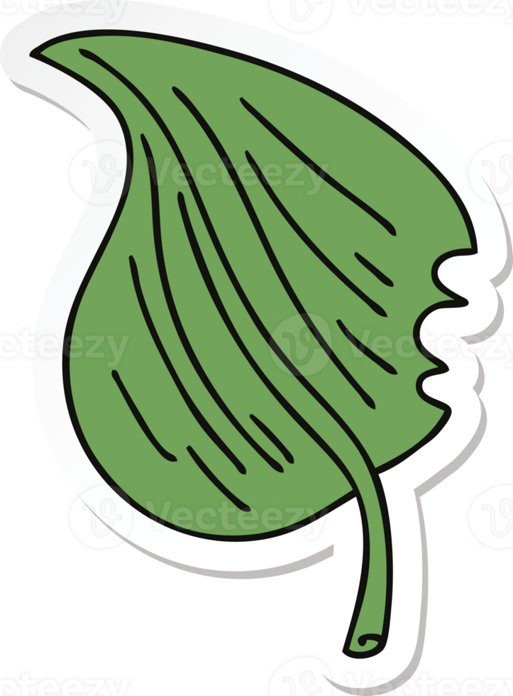 sticker of a quirky hand drawn cartoon munched leaf png