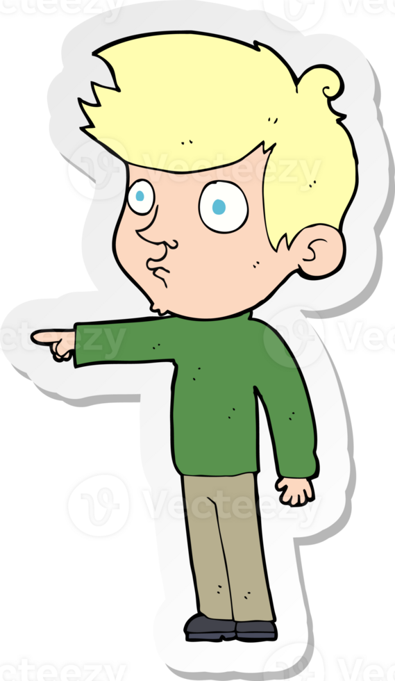 sticker of a cartoon pointing boy png