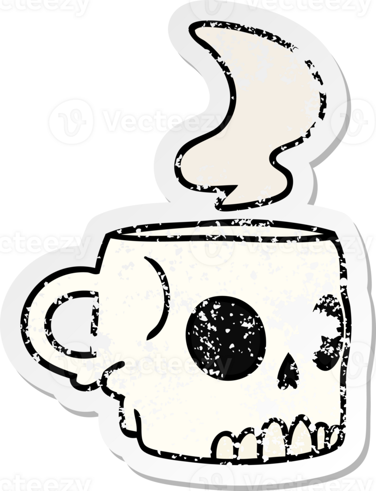 distressed sticker cartoon doodle of a skull mug png