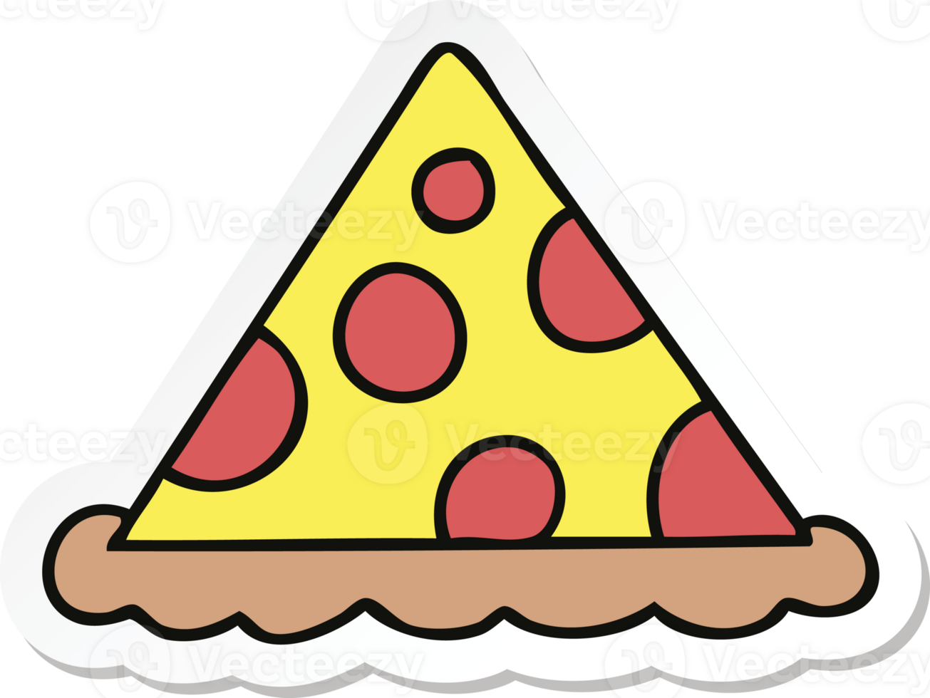 sticker of a quirky hand drawn cartoon slice of pizza png