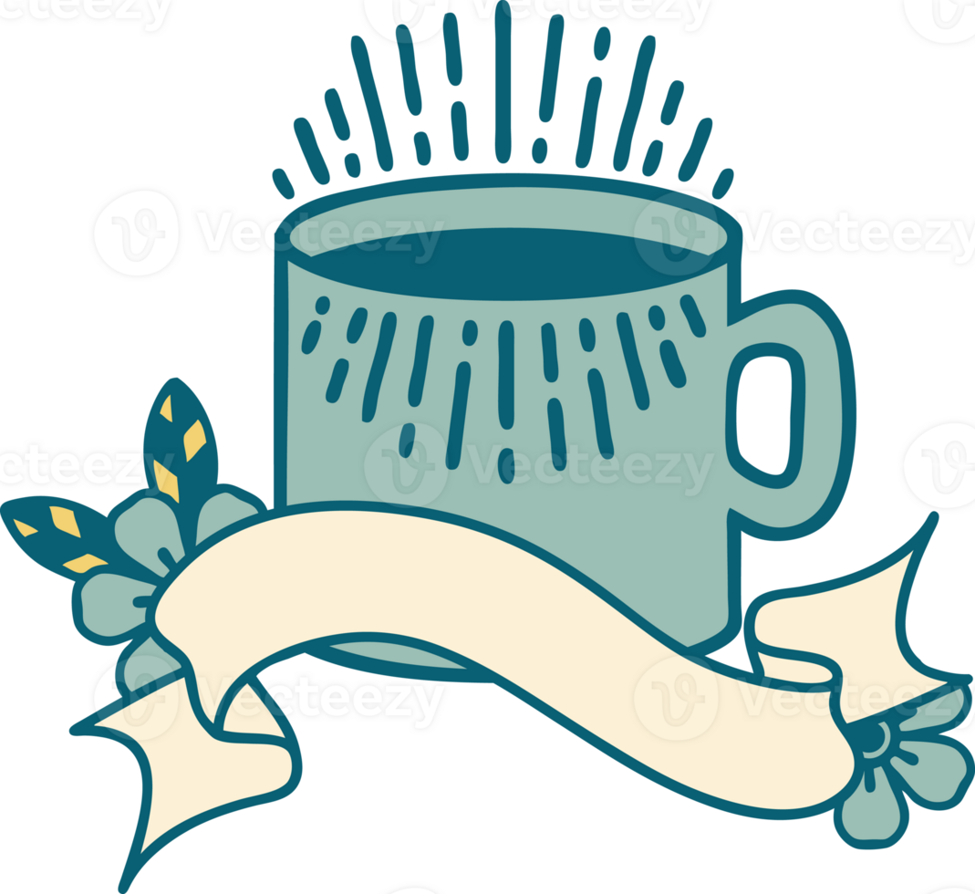 tattoo with banner of cup of coffee png