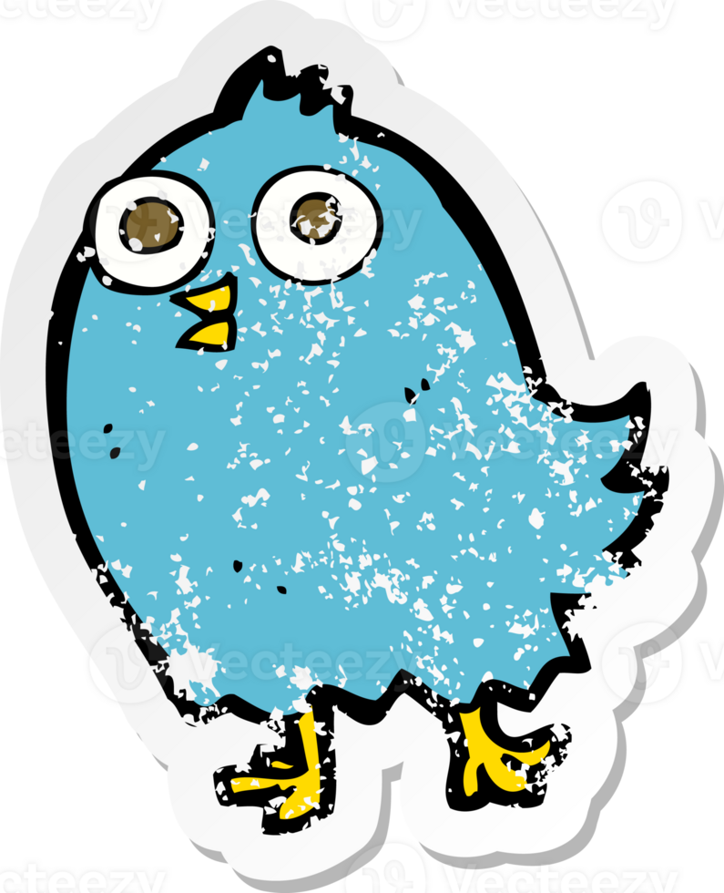 retro distressed sticker of a cartoon happy bird png