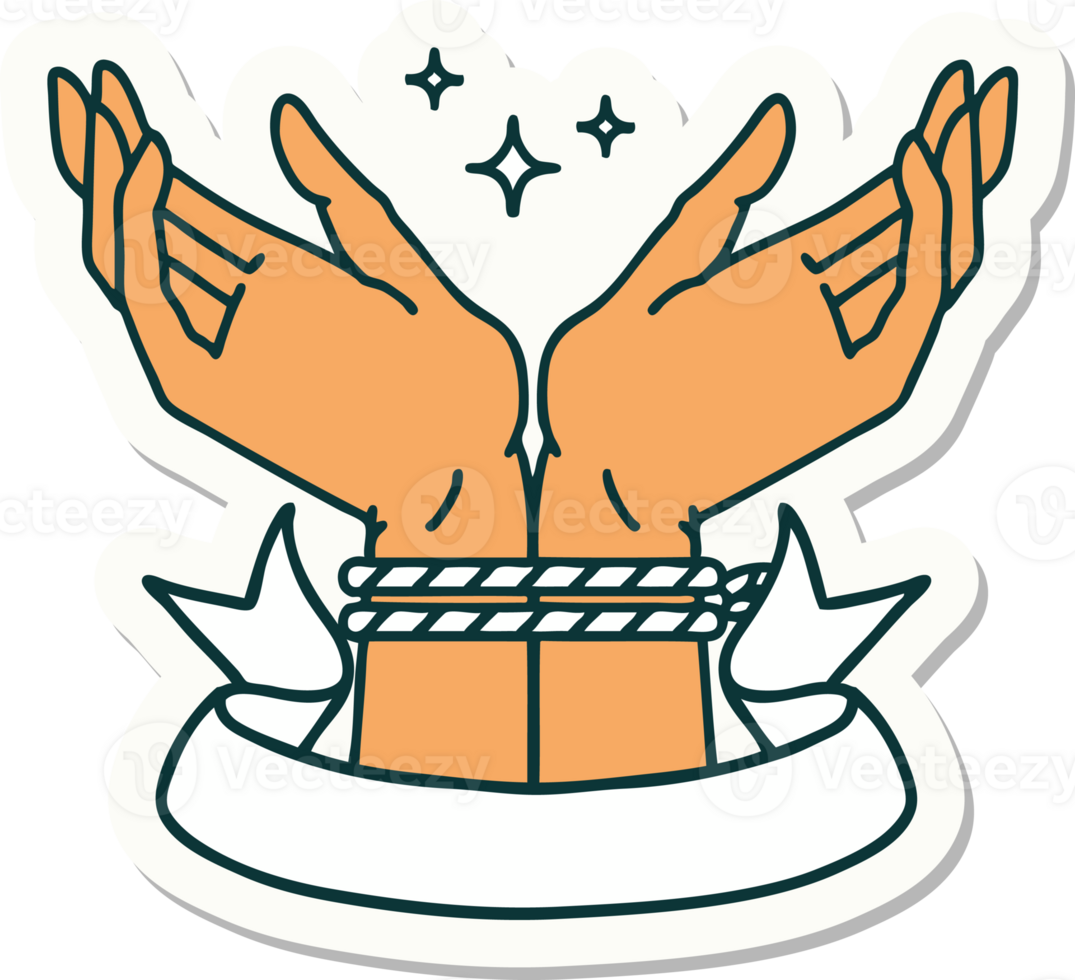tattoo sticker with banner of a pair of tied hands png