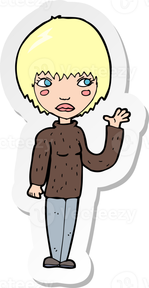 sticker of a cartoon woman waving png