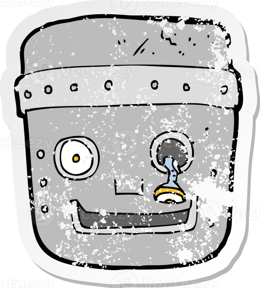 retro distressed sticker of a cartoon robot head png