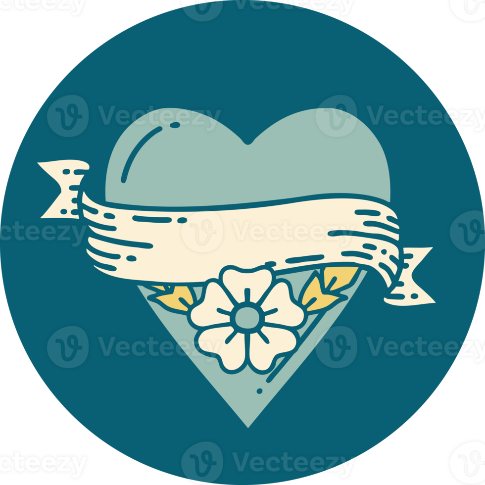 tattoo style icon of a heart flower and banner png