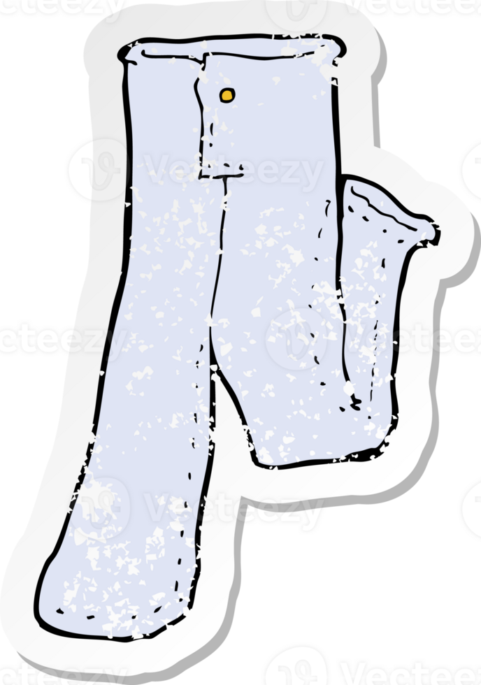 Retro beunruhigter Aufkleber einer Cartoon-Jeans png