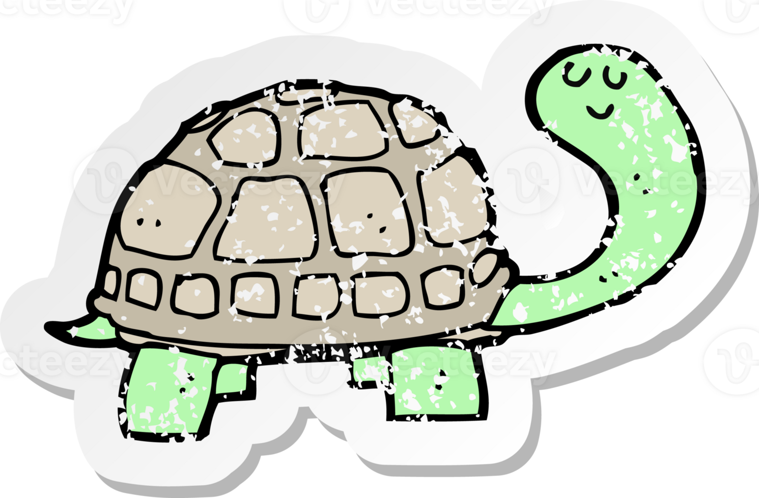retro distressed sticker of a cartoon happy tortoise png
