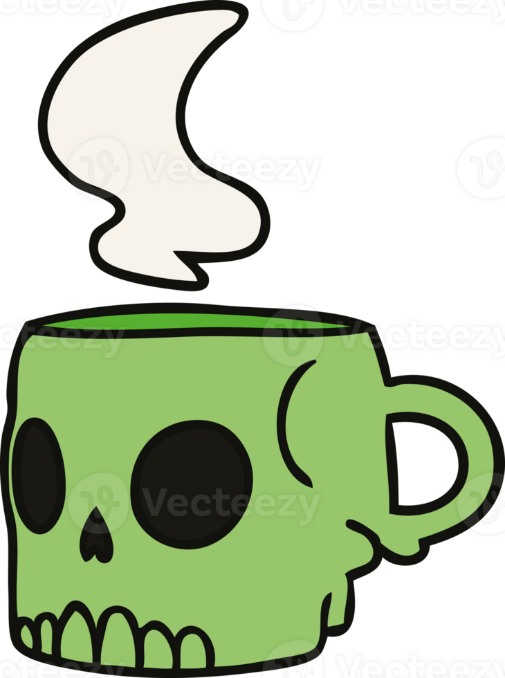 cartoon doodle of a skull mug png