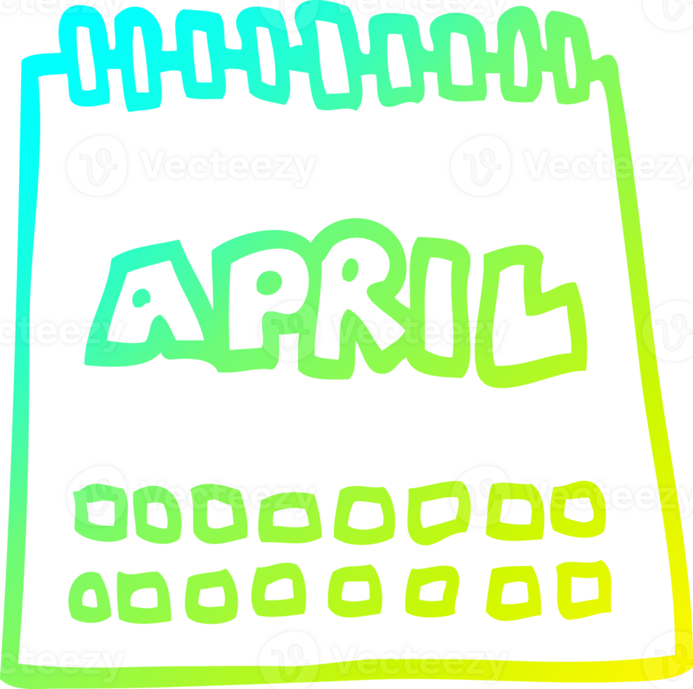 cold gradient line drawing cartoon calendar showing month of april png