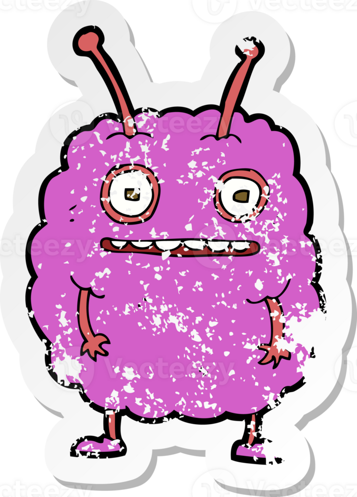 retro distressed sticker of a cartoon funny alien monster png