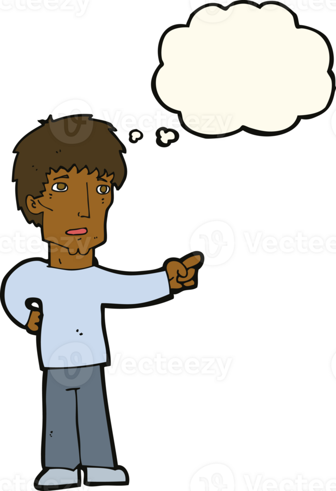 cartoon pointing man with thought bubble png