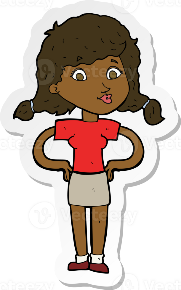sticker of a cartoon pretty girl with hands on hips png
