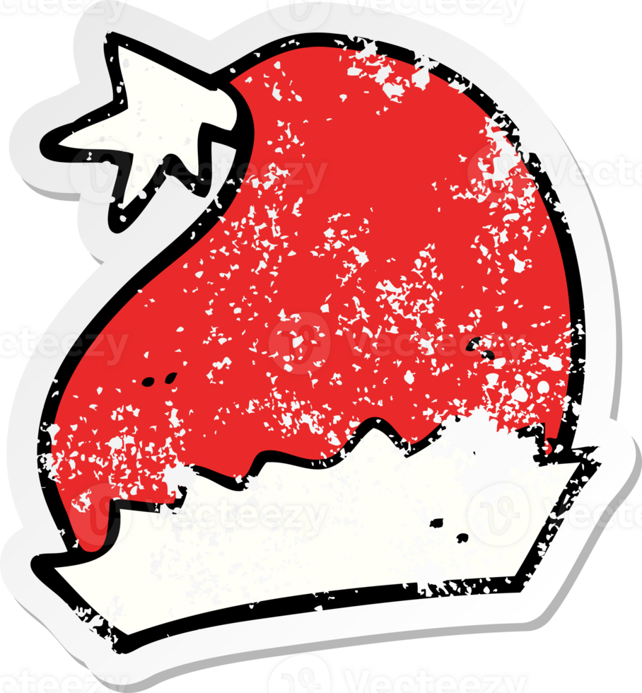 distressed sticker of a cartoon santa hat png