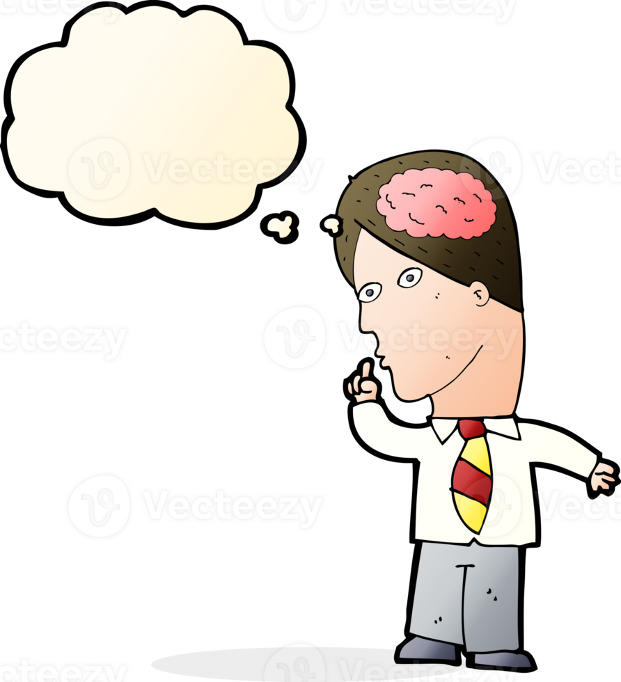 cartoon businessman with huge brain with thought bubble png
