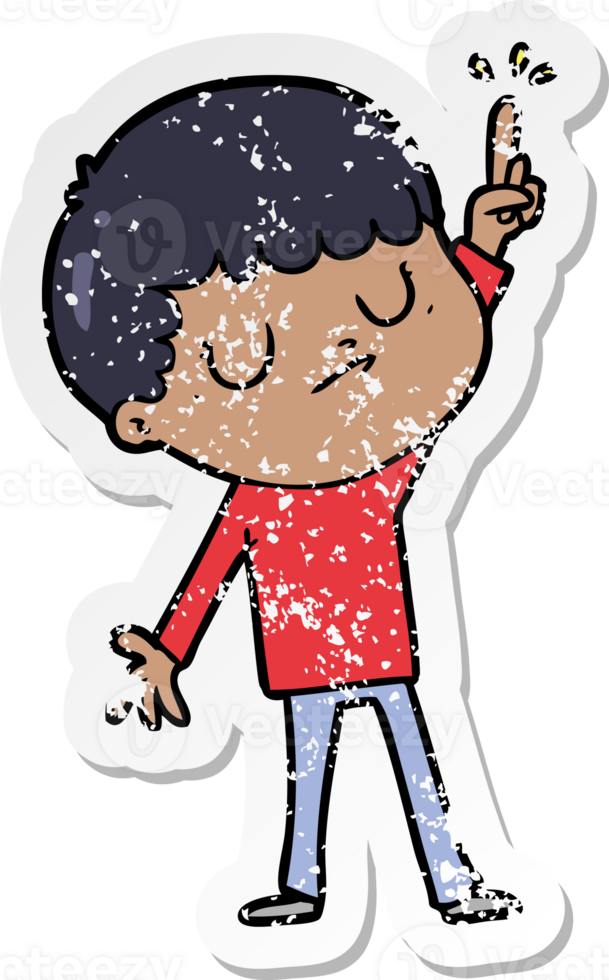 distressed sticker of a cartoon grumpy boy png