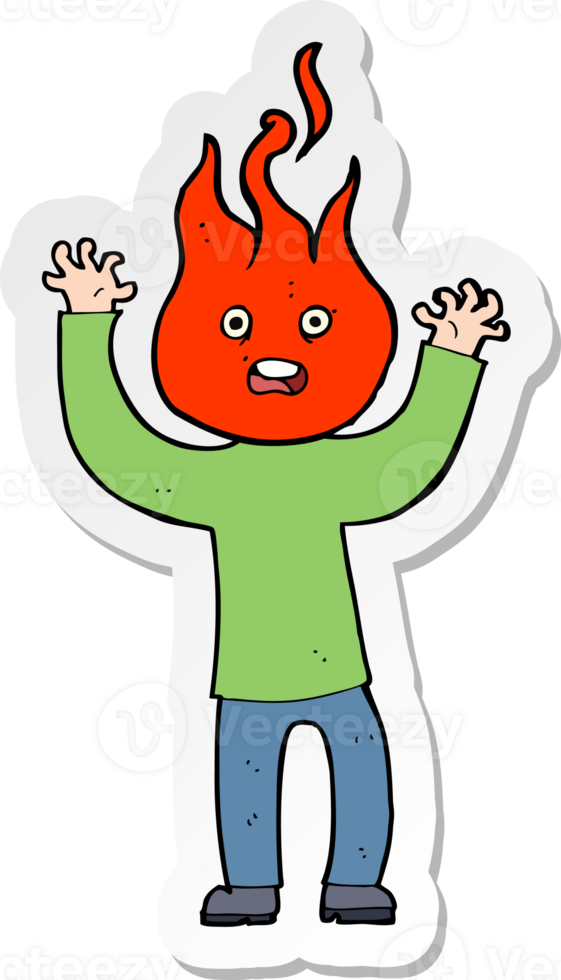sticker of a cartoon man with head on fire png